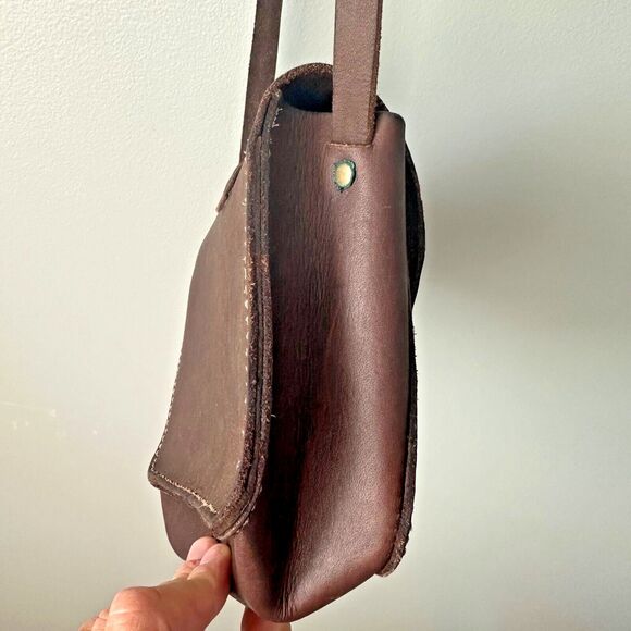 Haiti Made Bouk Small Brown Leather Crossbody Flap Purse - Picture 7 of 9